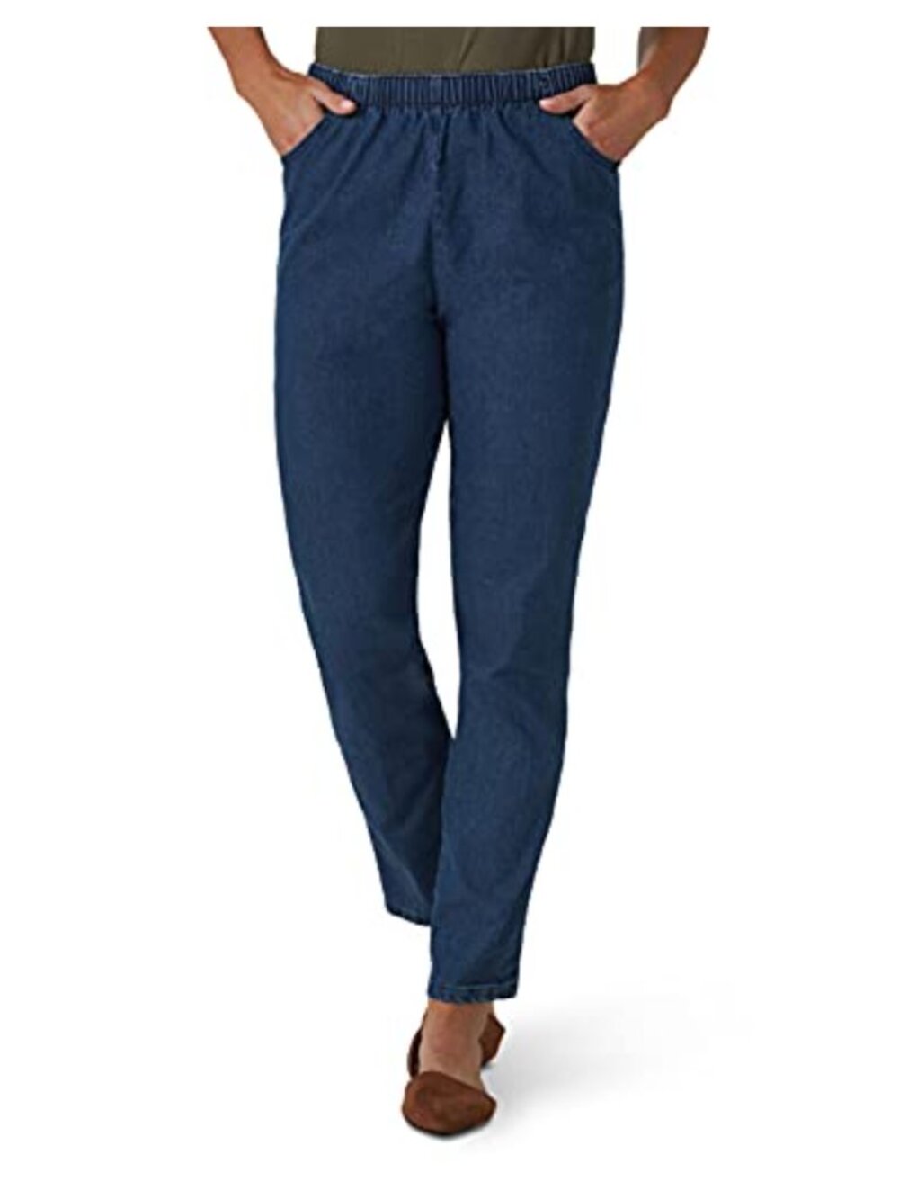 Plus Size Pull-On Cotton Pants Elastic Waist Pleated Straight Leg